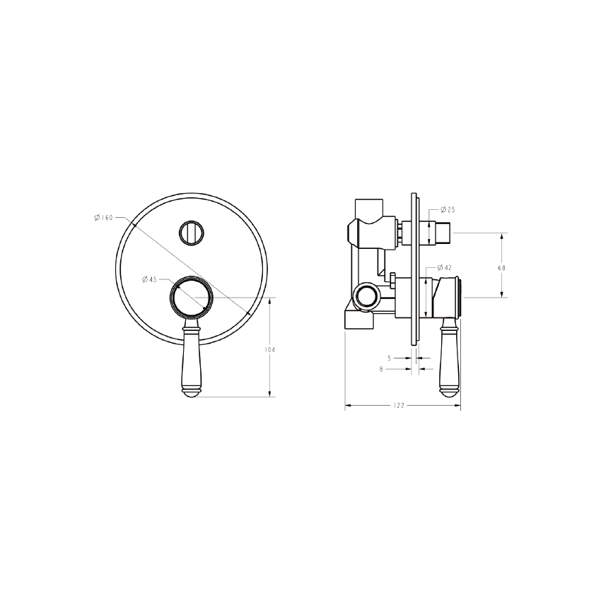 Clasico Wall Diverter Mixer Trim Kits Ceramic handle in Matt Black