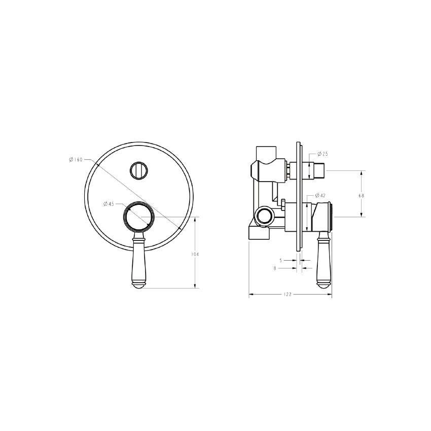 Clasico Wall Diverter Mixer Trim Kits Ceramic handle Chrome