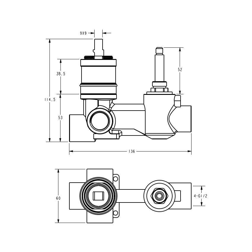 Clasico Wall Diverter Mixer Rough-In Body Material: Brass