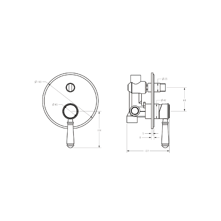 Clasico Wall Diverter Mixer Trim Kits in Matt Black