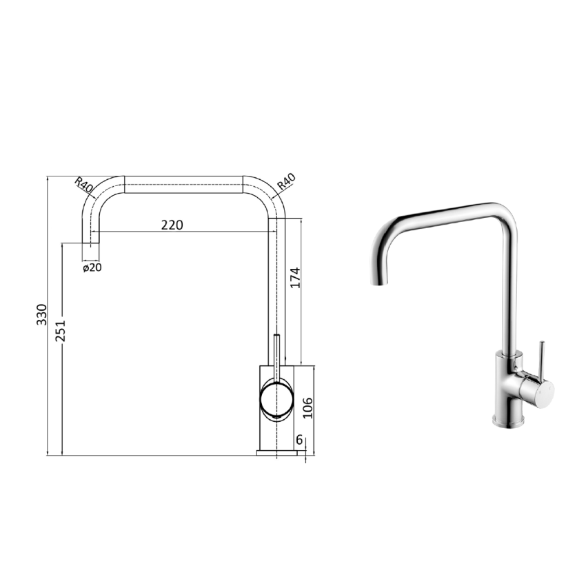 Hali Square Neck Sink Mixer Chrome