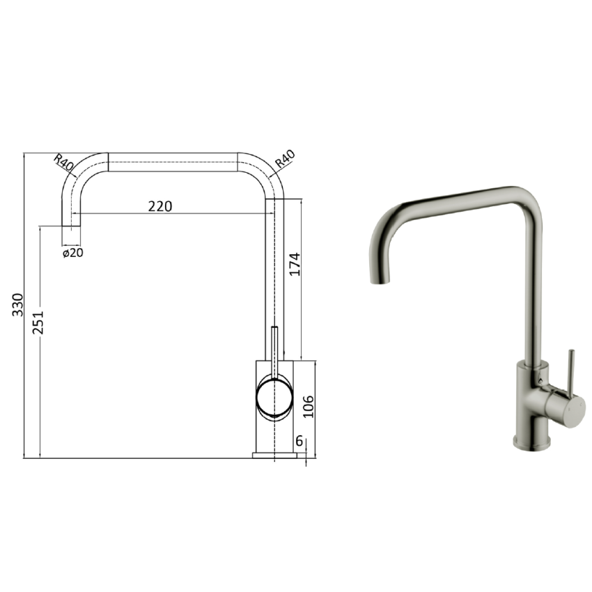 Hali Square Neck Sink Mixer Brushed Nickel