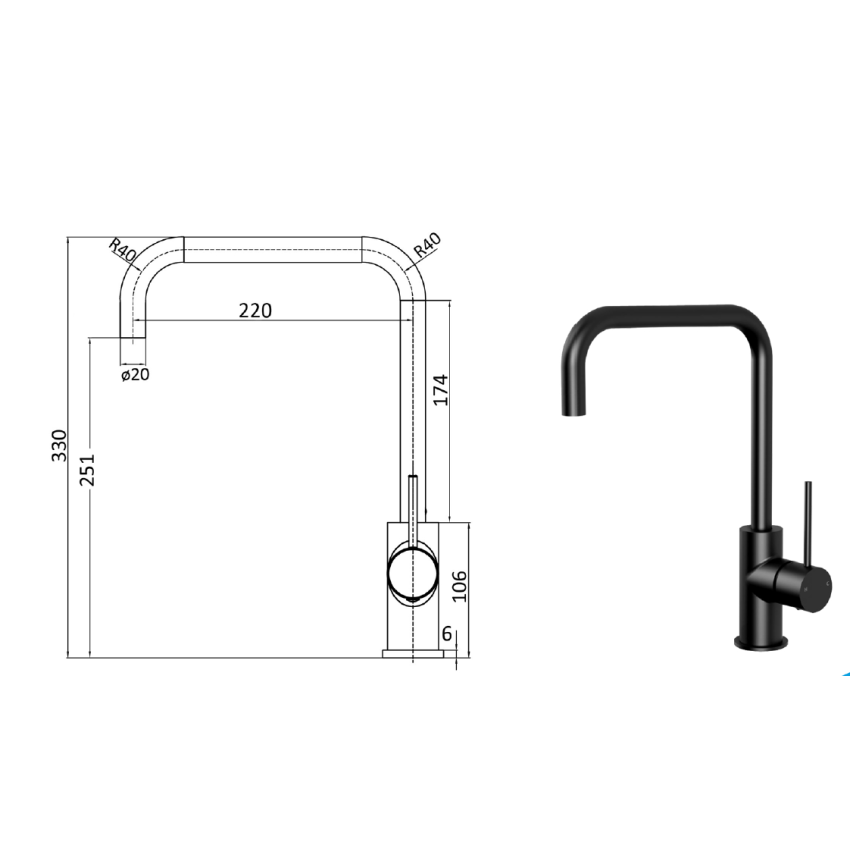 Hali Square Neck Sink Mixer Matt Black