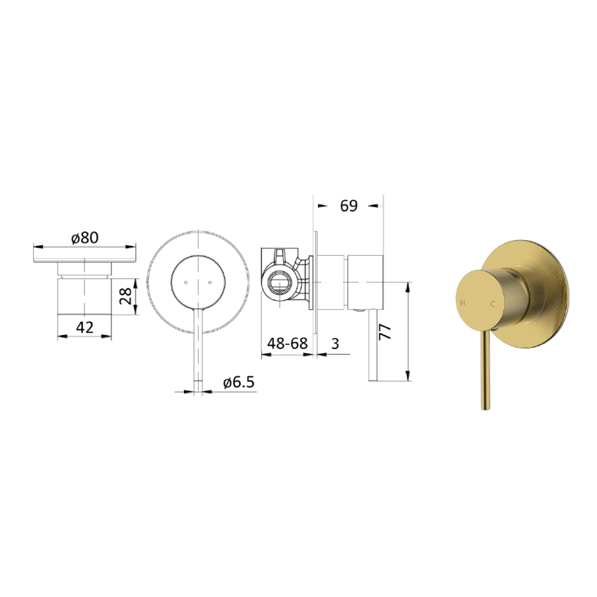 Hali Wall Mixer Brushed Gold