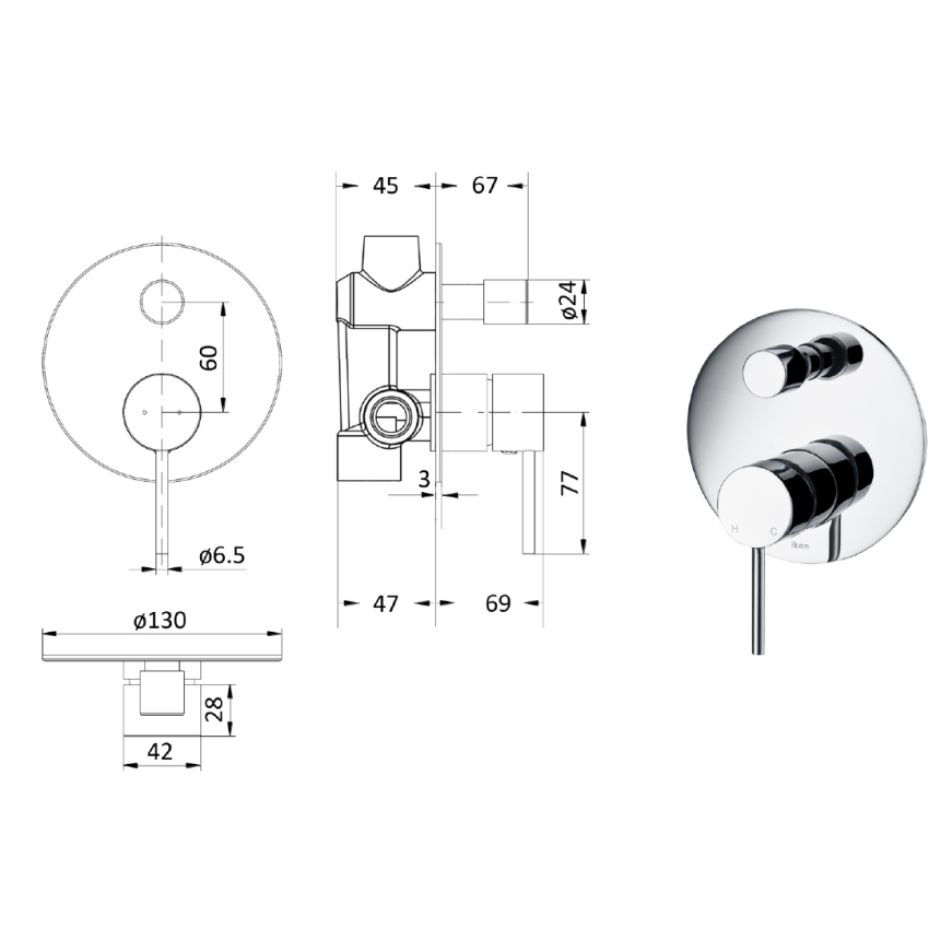 Hali Wall Mixer with Diverter Chrome