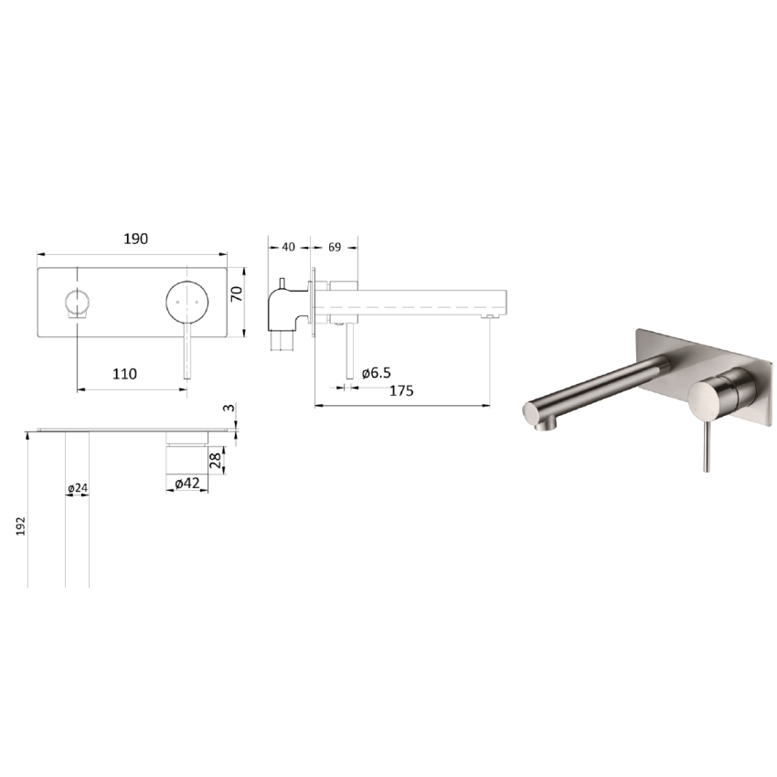 Hali Wall Basin Mixer Brushed Nickel