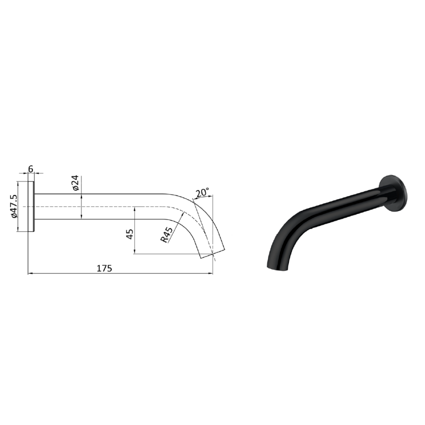 Hali Curve Bath Spout Matt Black