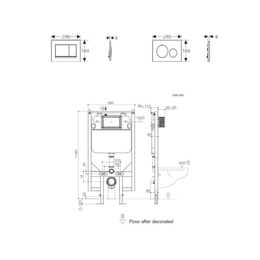 Wall Hung Pan Concealed 80mm Cistern