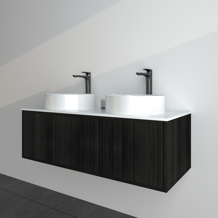 1190mm Kiama Bottega Oak 1 Left Drawer 1 Right Door Fluted Wall Hung Vanity Cabinet Only