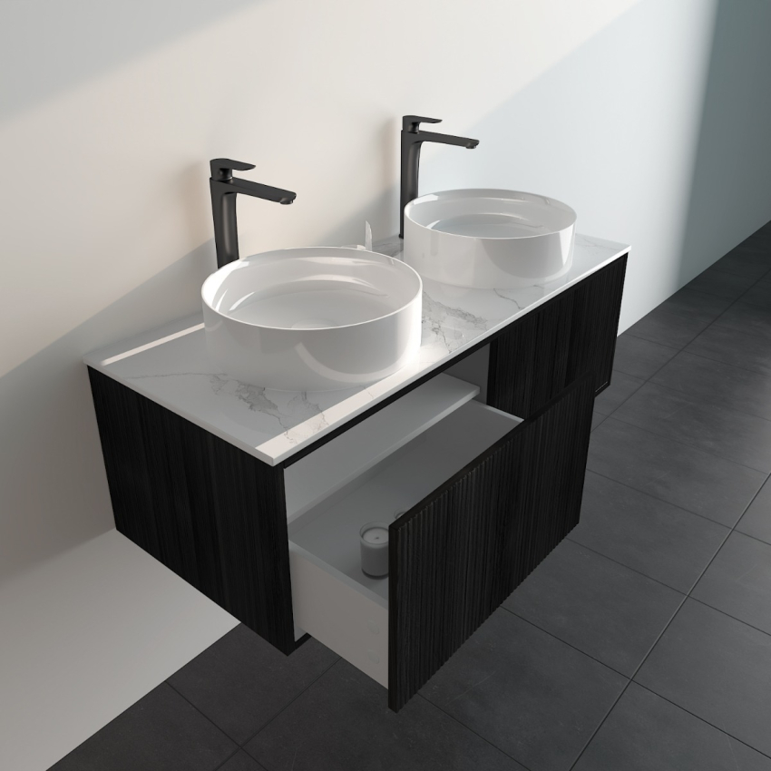 1190mm Kiama Bottega Oak 1 Left Drawer 1 Right Door Fluted Wall Hung Vanity Cabinet Only