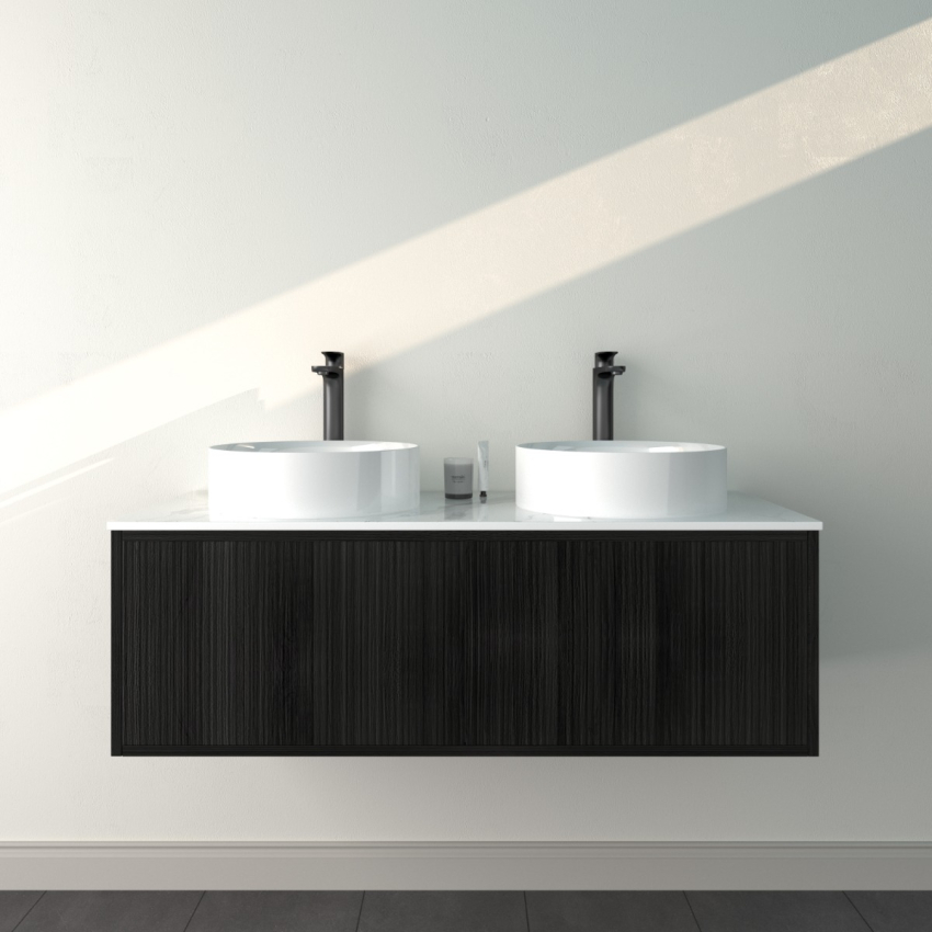 1190mm Kiama Bottega Oak 1 Right Drawer 1 Left Door Fluted Wall Hung Vanity Cabinet Only