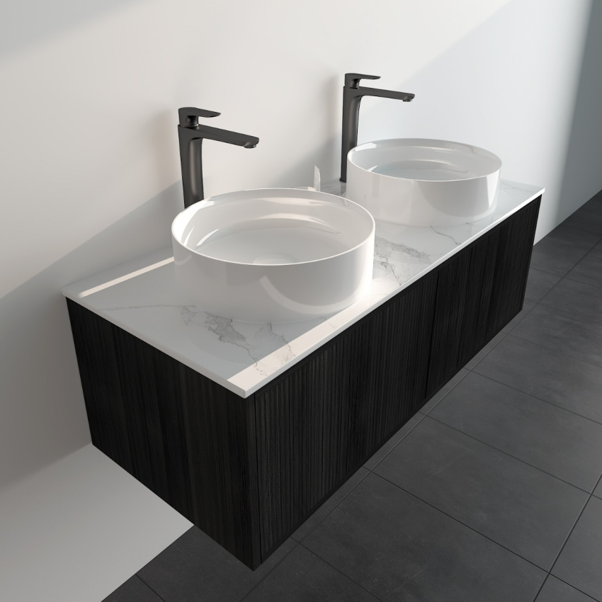 1190mm Kiama Bottega Oak 1 Right Drawer 1 Left Door Fluted Wall Hung Vanity Cabinet Only