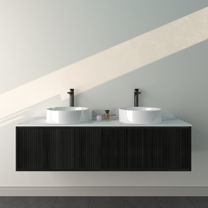 1490mm Kiama Bottega Oak 2S/DW 1M/DR Fluted Wall Hung Vanity Cabinet Only