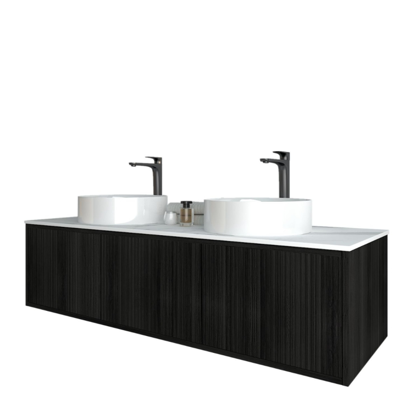 1490mm Kiama Bottega Oak 2S/DW 1M/DR Fluted Wall Hung Vanity Cabinet Only