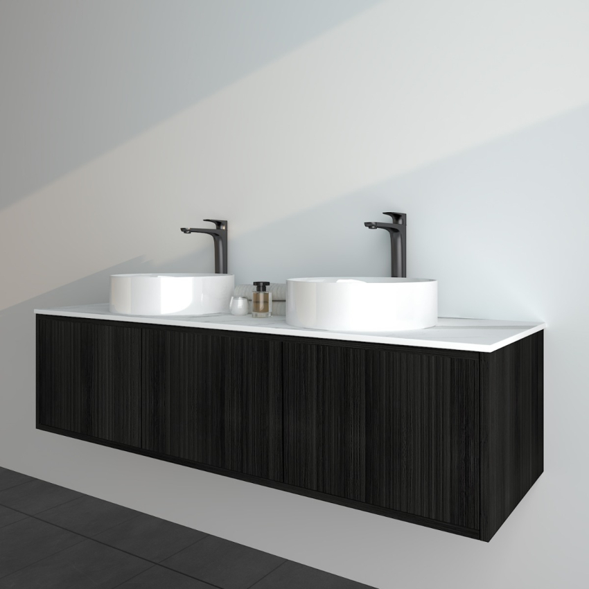 1490mm Kiama Bottega Oak 2S/DW 1M/DR Fluted Wall Hung Vanity Cabinet Only