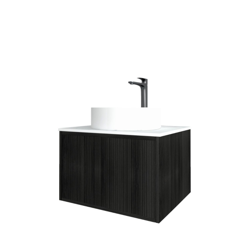 590mm  Kiama  Bottega Oak 1 Drawer Fluted Wall Hung Vanity Cabinet Only