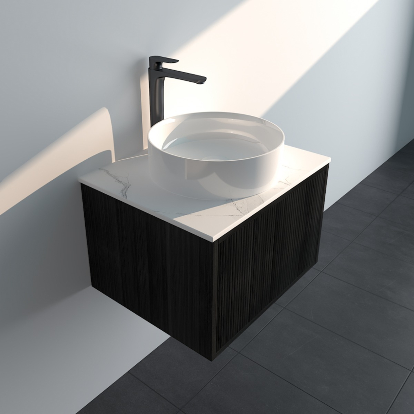 590mm  Kiama  Bottega Oak 1 Drawer Fluted Wall Hung Vanity Cabinet Only