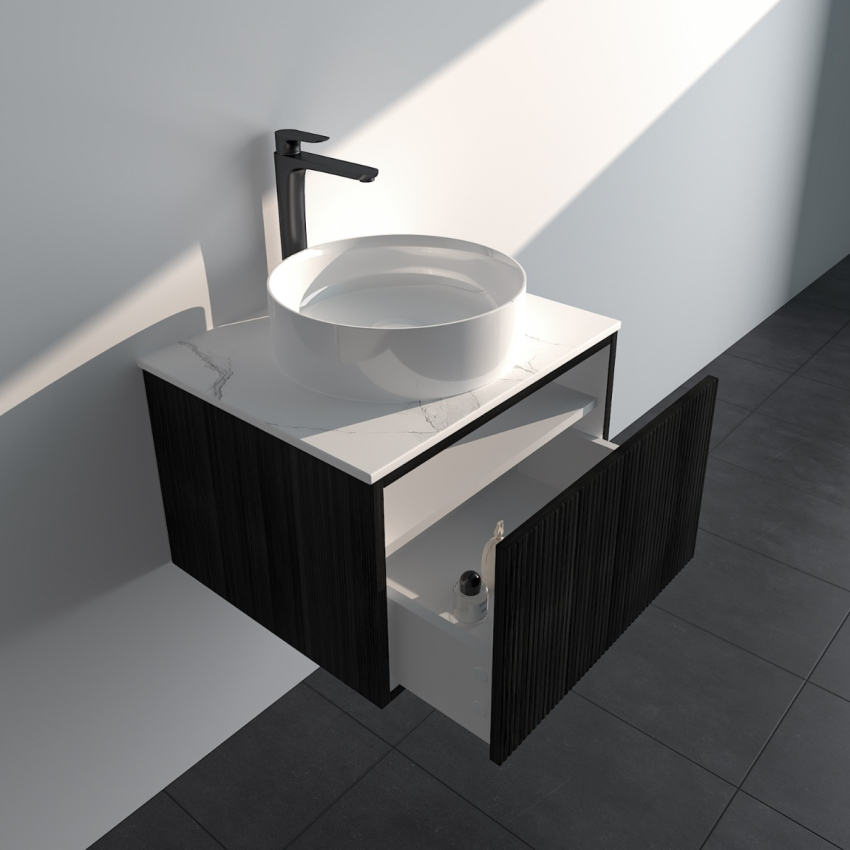 590mm  Kiama  Bottega Oak 1 Drawer Fluted Wall Hung Vanity Cabinet Only