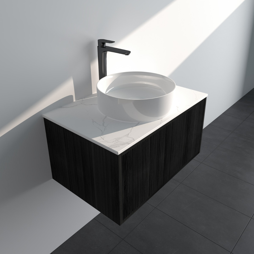 740mm Kiama  Bottega Oak 1 Drawer Fluted Wall Hung Vanity Cabinet Only