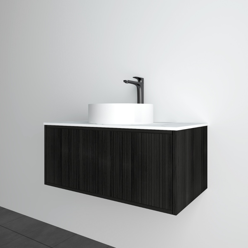 890mm Kiama Bottega Oak 1 Left Drawer 1 Right Door Fluted Wall Hung Vanity Cabinet Only