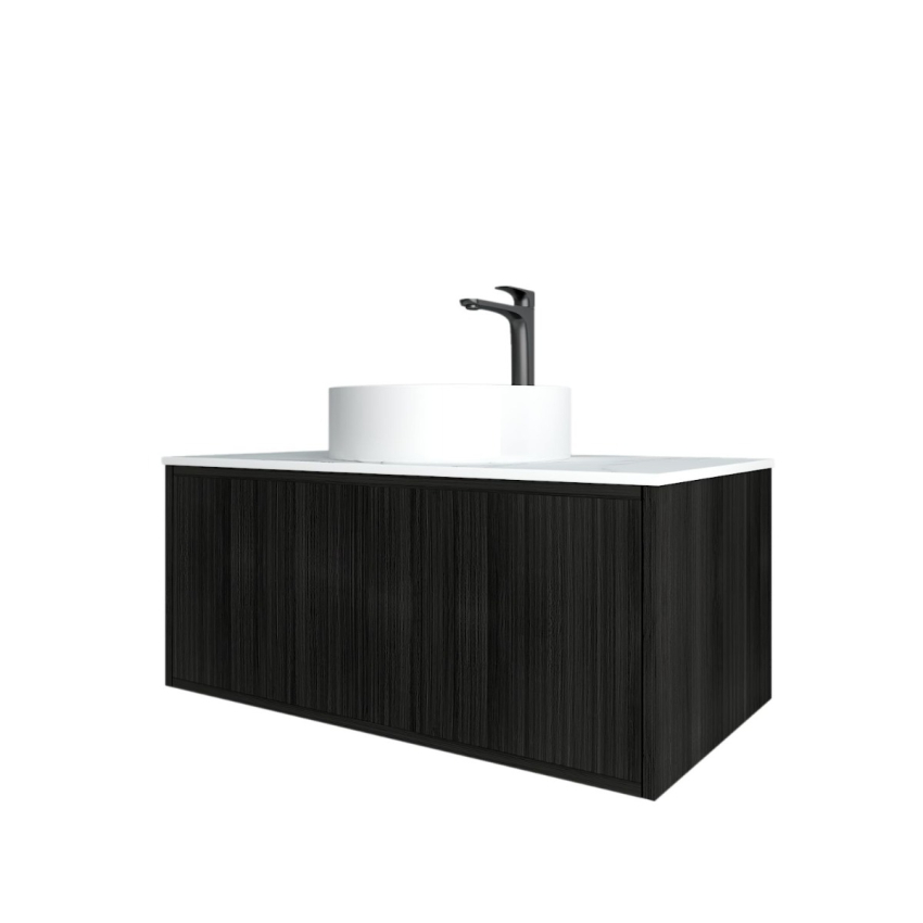 890mm Kiama Bottega Oak 1 Left Drawer 1 Right Door Fluted Wall Hung Vanity Cabinet Only