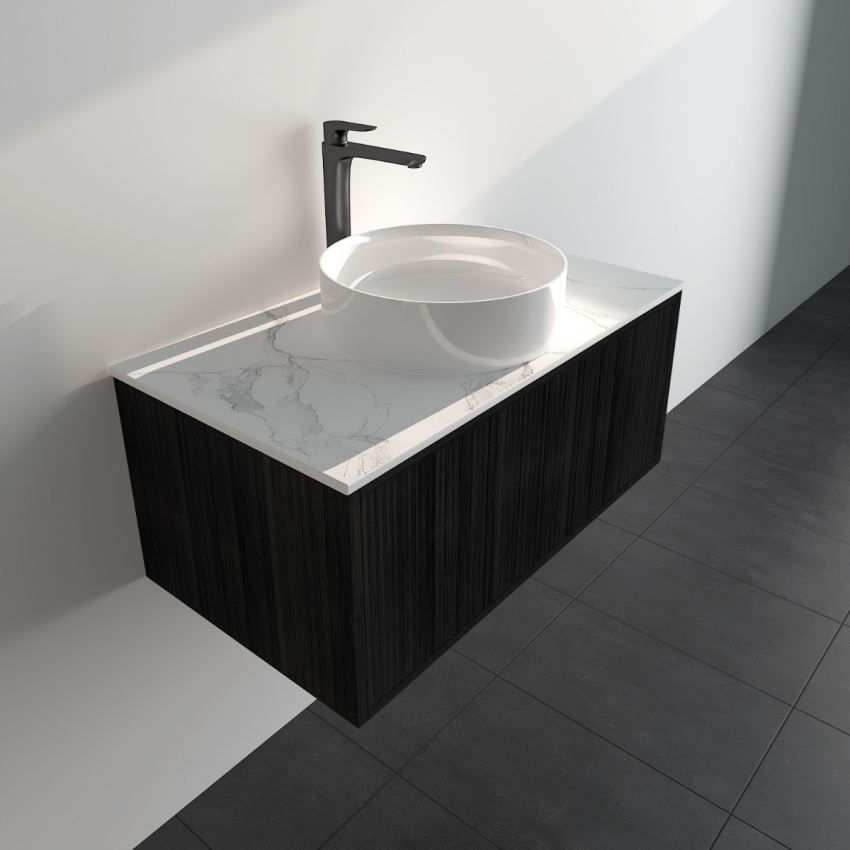 890mm Kiama Bottega Oak 1 Left Drawer 1 Right Door Fluted Wall Hung Vanity Cabinet Only