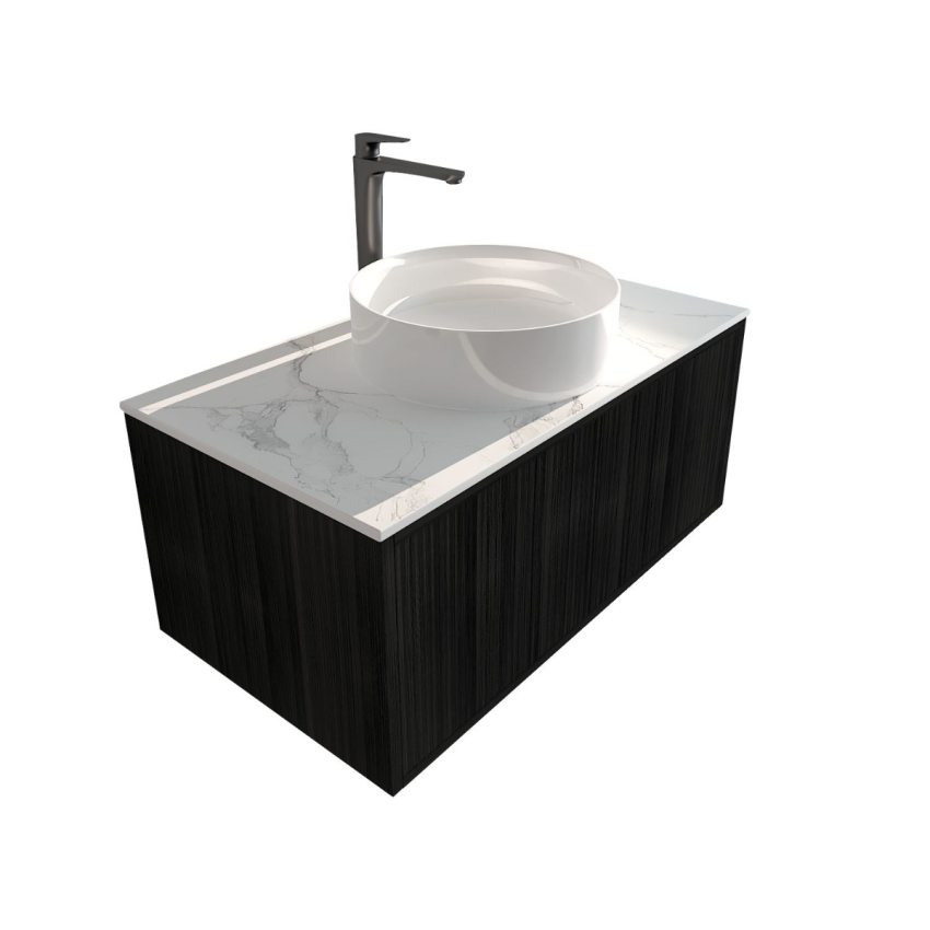 890mm Kiama Bottega Oak 1 Left Drawer 1 Right Door Fluted Wall Hung Vanity Cabinet Only