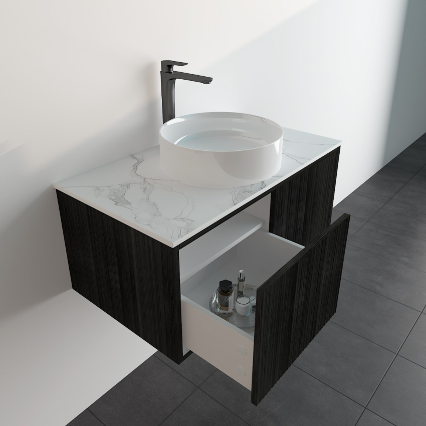 890mm Kiama Bottega Oak 1 Left Drawer 1 Right Door Fluted Wall Hung Vanity Cabinet Only