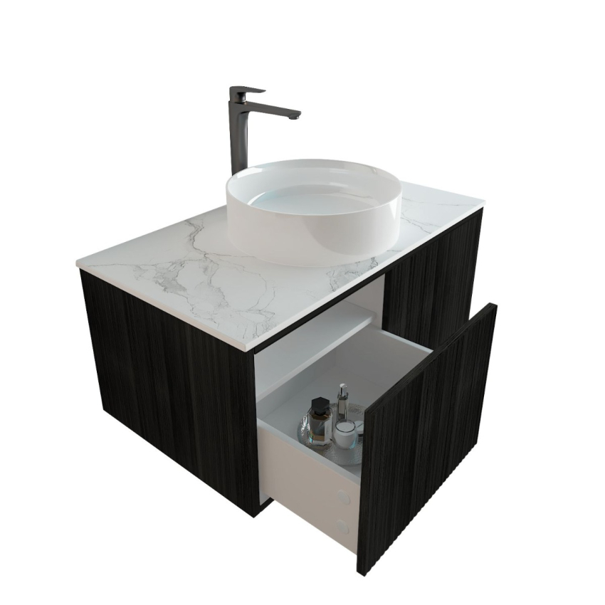 890mm Kiama Bottega Oak 1 Left Drawer 1 Right Door Fluted Wall Hung Vanity Cabinet Only