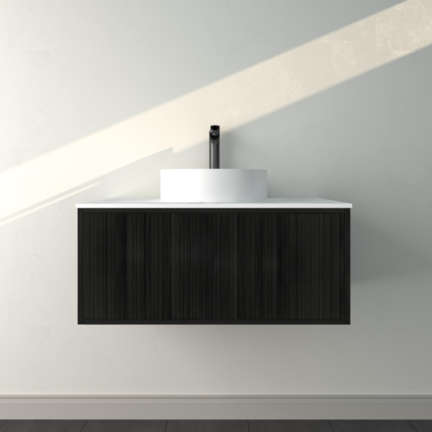 890mm Kiama Bottega Oak 1 Right Drawer 1 Left Door Fluted Wall Hung Vanity Cabinet Only