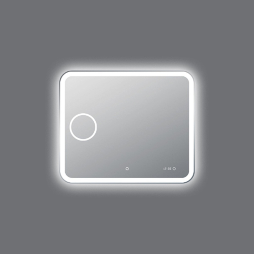 900*750mm Curved Rim Rectangle 3 Color Lighting Backlit Acrylic LED Mirror Magnifier Touch Sensor Switch Defogger Pad Wall Mounted Digital Clock with Temperature