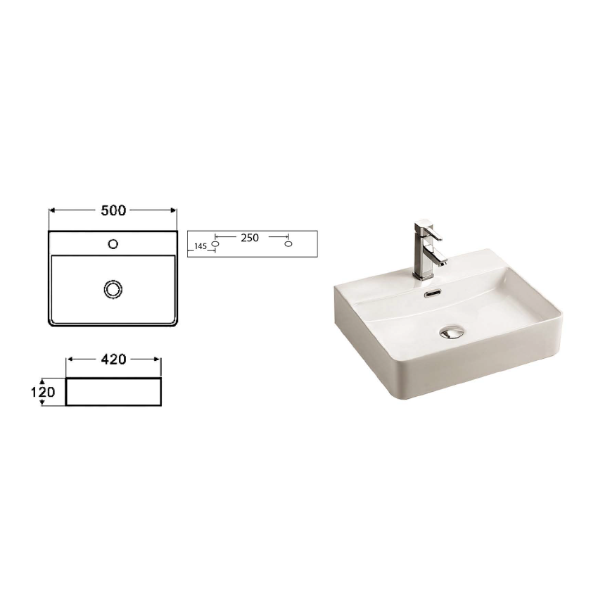 Rosa Wall Hung Basin 500 x 420 x 120 mm