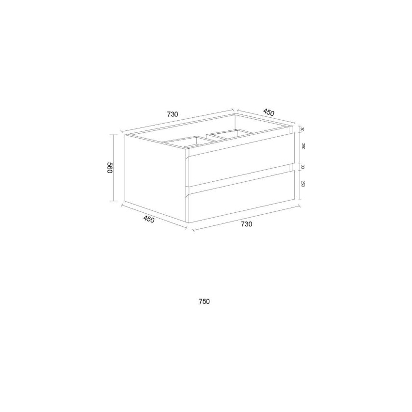 750*460*550mm Wall Hung Rock Cemento Woodgrain Vanity Two Drawer Cabinet Only
