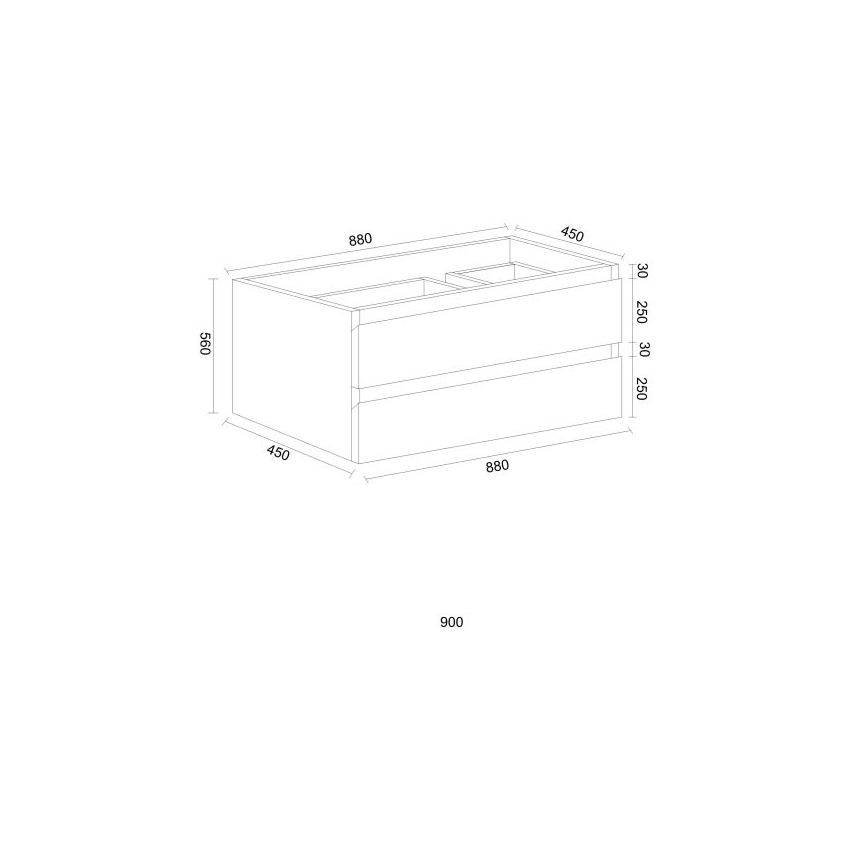 900*460*550mm Wall Hung Rock Cemento Woodgrain Vanity Two Drawer Cabinet Only
