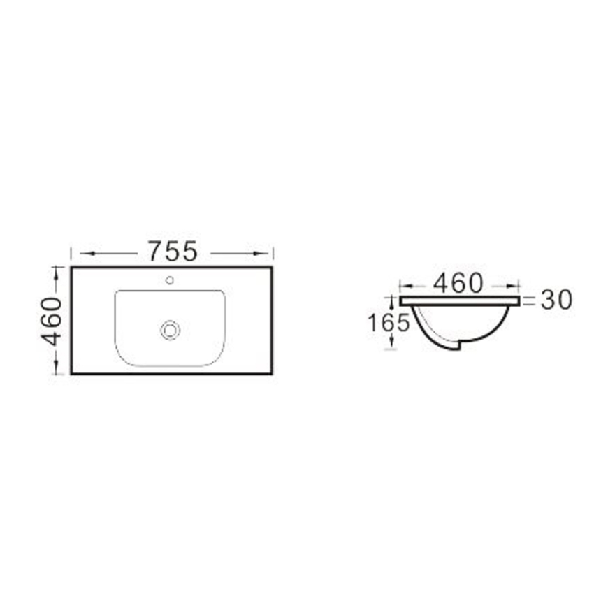 750mm O Shape Basin Ceramic Vanity Top