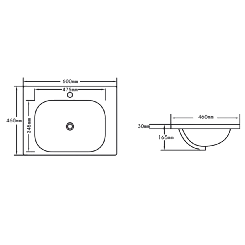 600mm Moon Basin Round Bowl Gloss White Ceramic Vanity Top