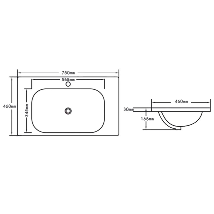 750mm Moon Basin Round Bowl Gloss White Ceramic Vanity Top