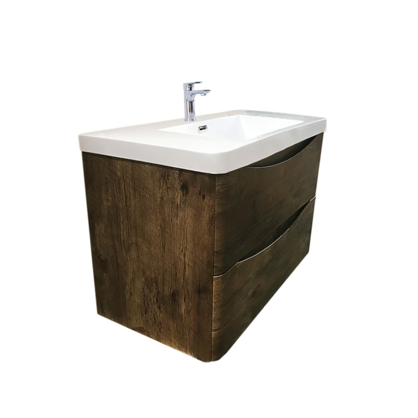 900mm Dark Oak MDF Bathroom Vanity 2 Doors ARC Wall Hung Cabinet Only