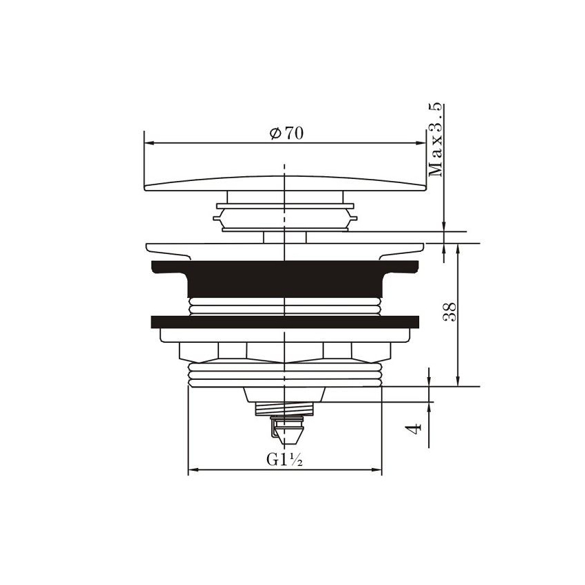 40mm Matt Black Solid Brass Bathtub Mushroom Pop Up Waste Drain NO Overflow