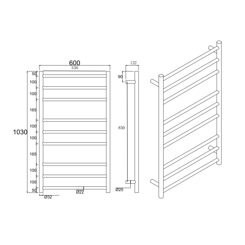 Round Matte Black Electric Heated Towel Rack 9 Bars