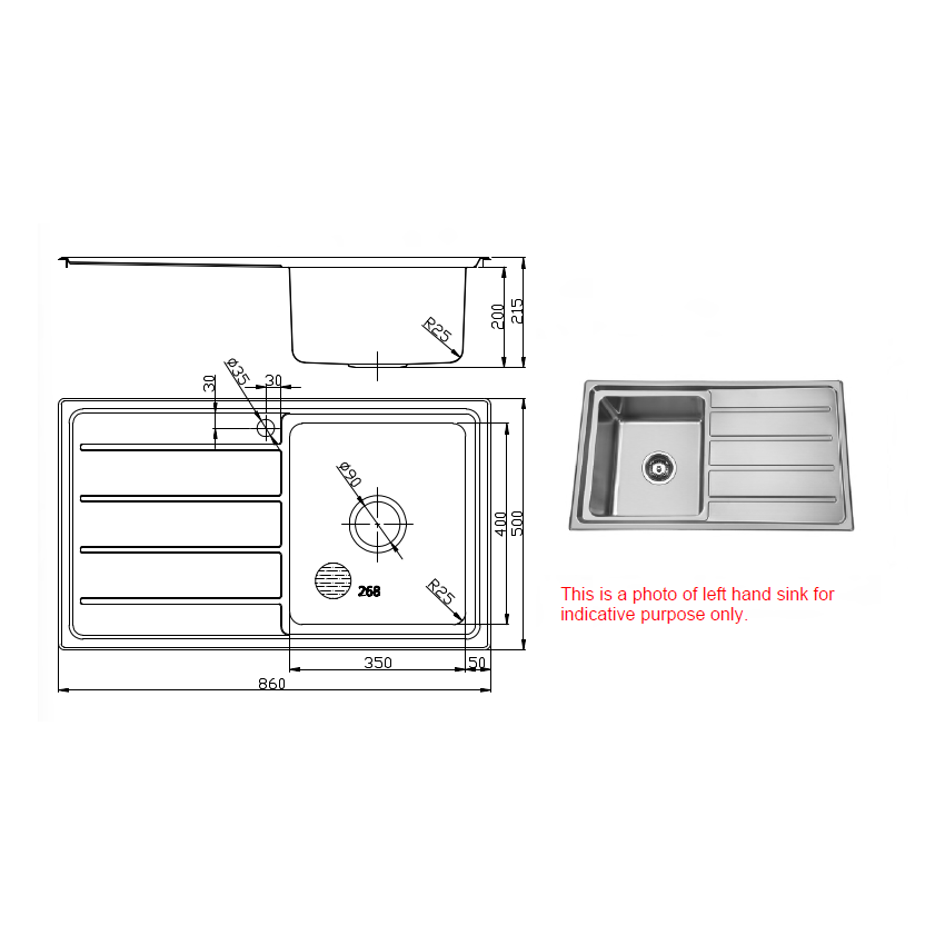 Stainless Steel Sink 860x500x200