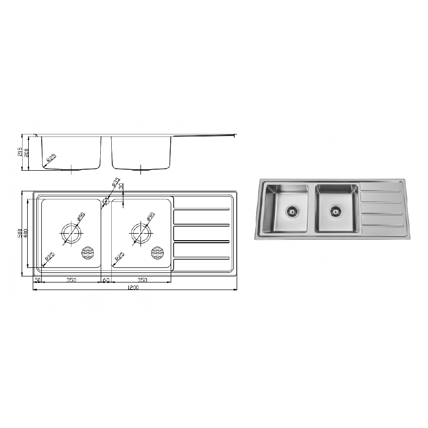 Stainless Steel Sink 1200x500x200