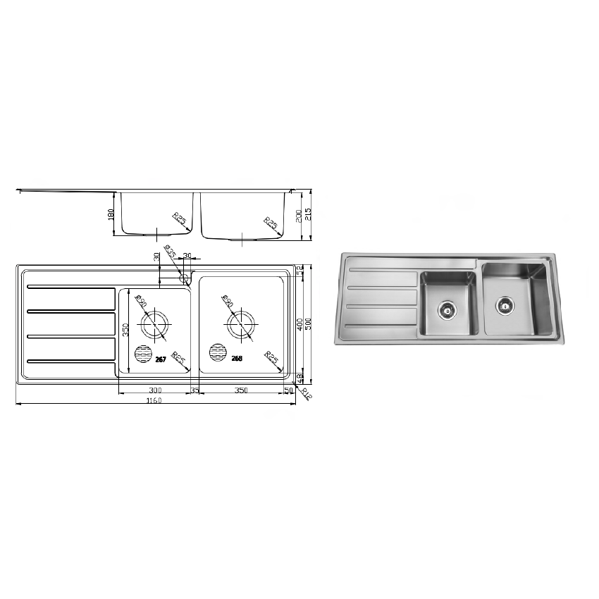 Stainless Steel Sink 1160x500x200