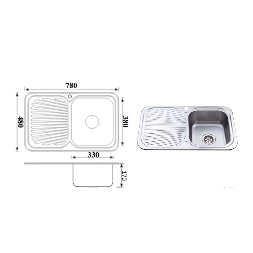 Cora Single Bowl & Single Drainer 780 x 480 x 170mm