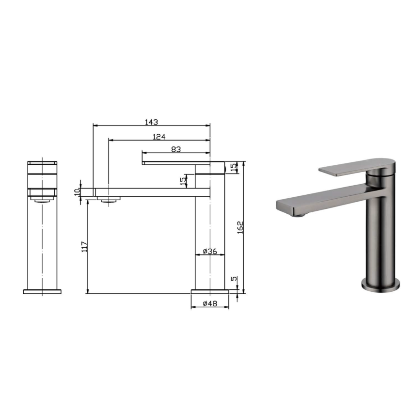 Ruki Basin Mixer Gunmetal