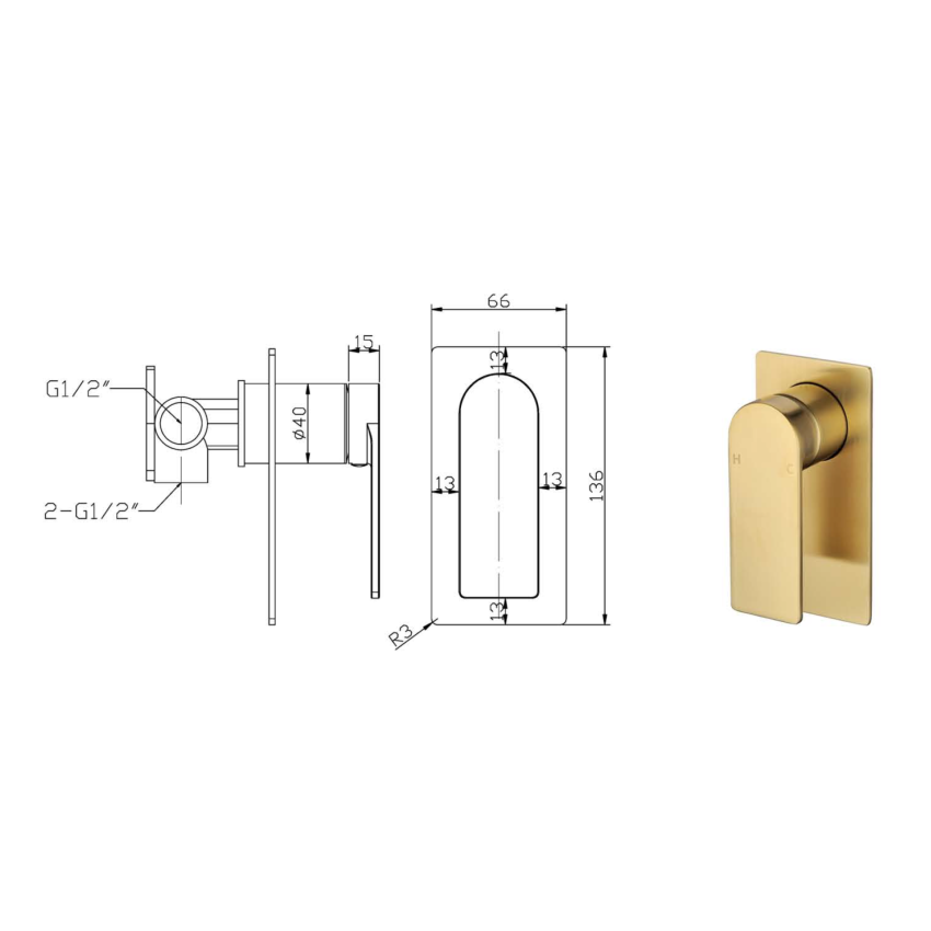 Ruki Wall Mixer Brushed Gold