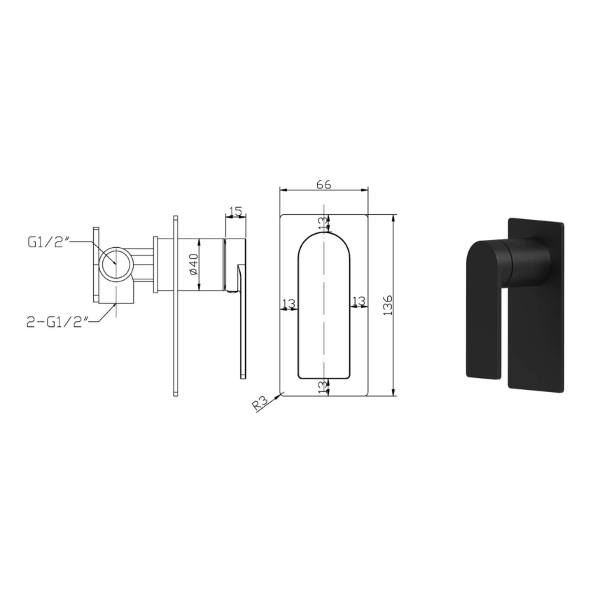 Ruki Wall Mixer Matte Black