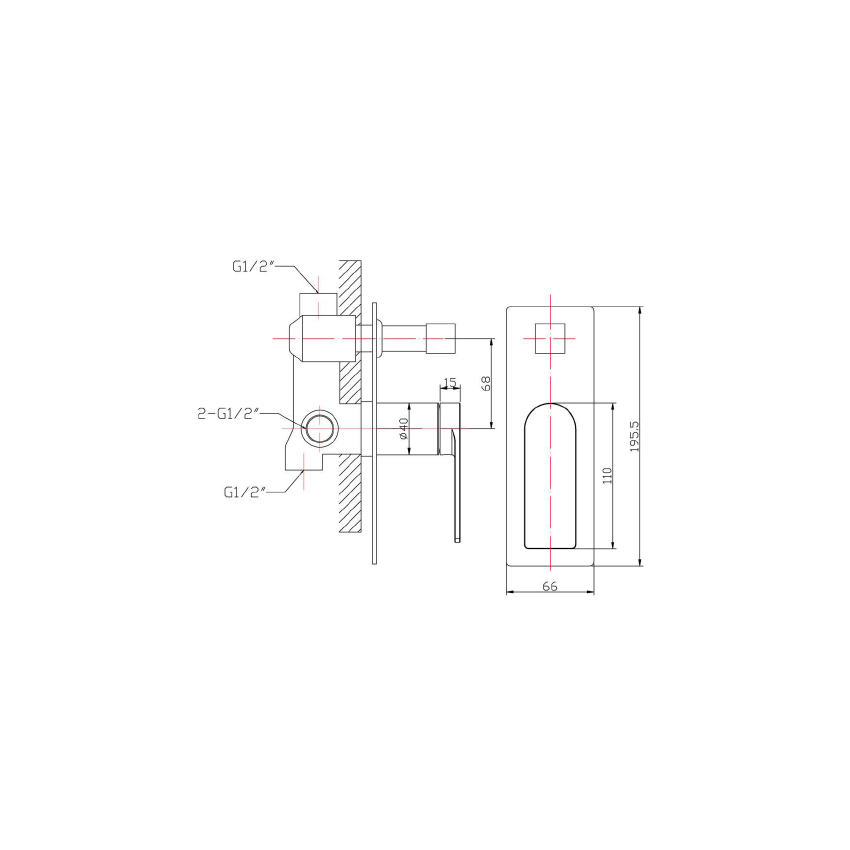 Ruki Wall Mixer with Diverter Brushed Gold