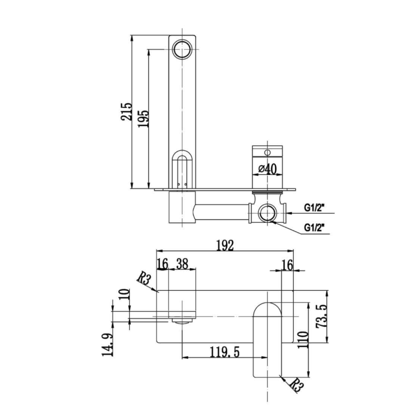 Ruki Wall Basin Mixer Brushed Gold
