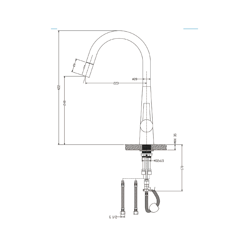 Luxa Pull Out  Sink Mixer  Gun Metal
